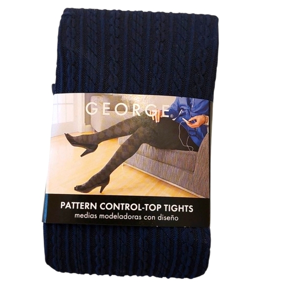 NEW Vintage GEORGE Patterned Navy Blue Tights Plus Size - Picture 1 of 6